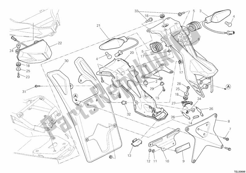All parts for the Taillight Aus of the Ducati Streetfighter S 1100 2012